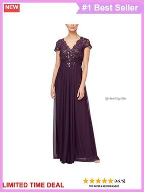 Stretch Sequin Bodice Empire Waist Long Gown Formal Evening Dress